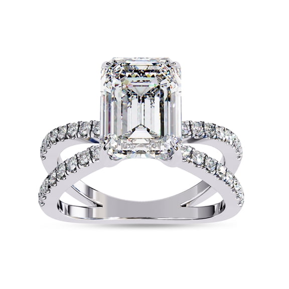AFFY Solitaire Engagement Ring for Women | Center 9x7mm Emerald Cut Lab Created Moissanite Criss Cross Promise Rings in 10K Solid White Gold Jewelry Gift for Her, Ring Size 8