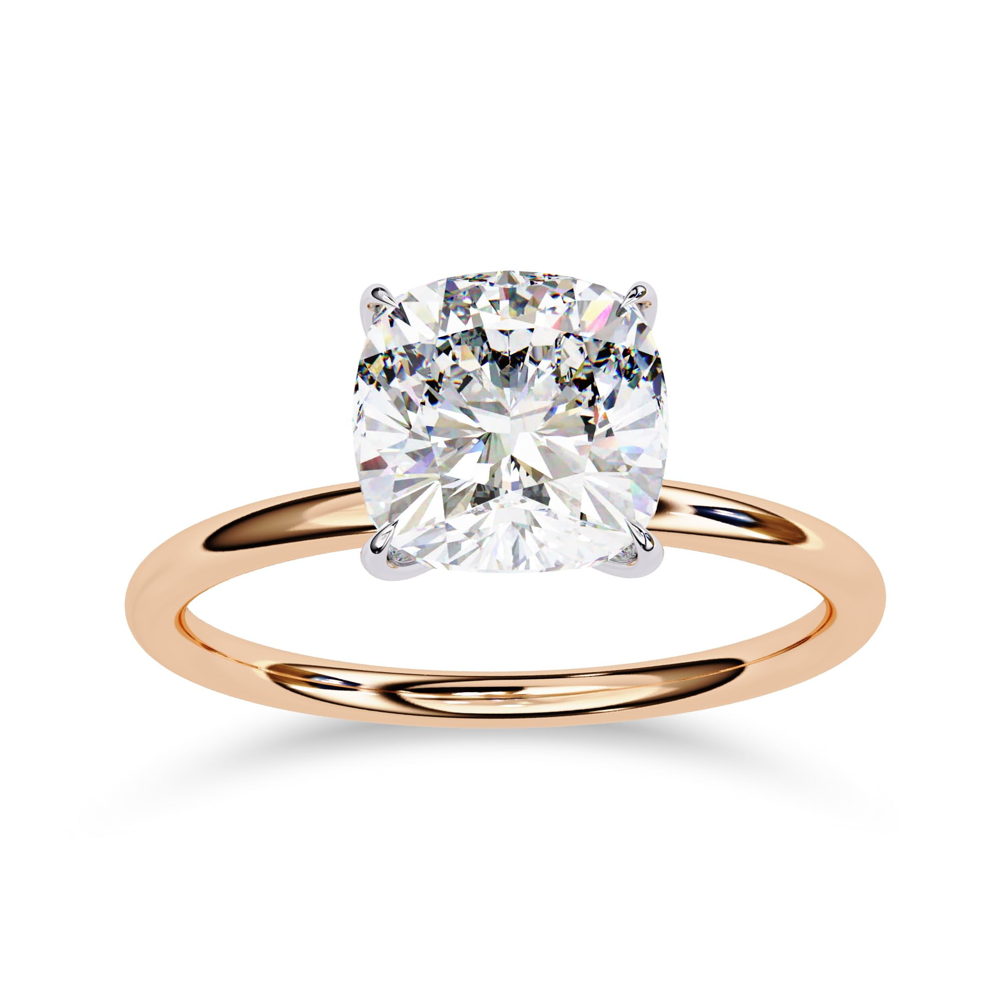 AFFY Solitaire Engagement Rings For Women, Center 8mm Cushion Cut Lab Created Moissanite Wedding Anniversary Ring in 14K Solid Rose Gold Size-9.5