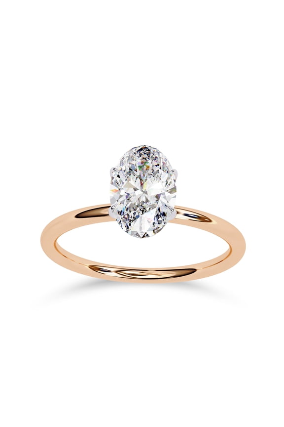 Solitaire Engagement Rings For Women, Center 9x6mm Oval Cut Lab Created Moissanite Wedding Anniversary Ring in 10K Solid Rose Gold Size-5