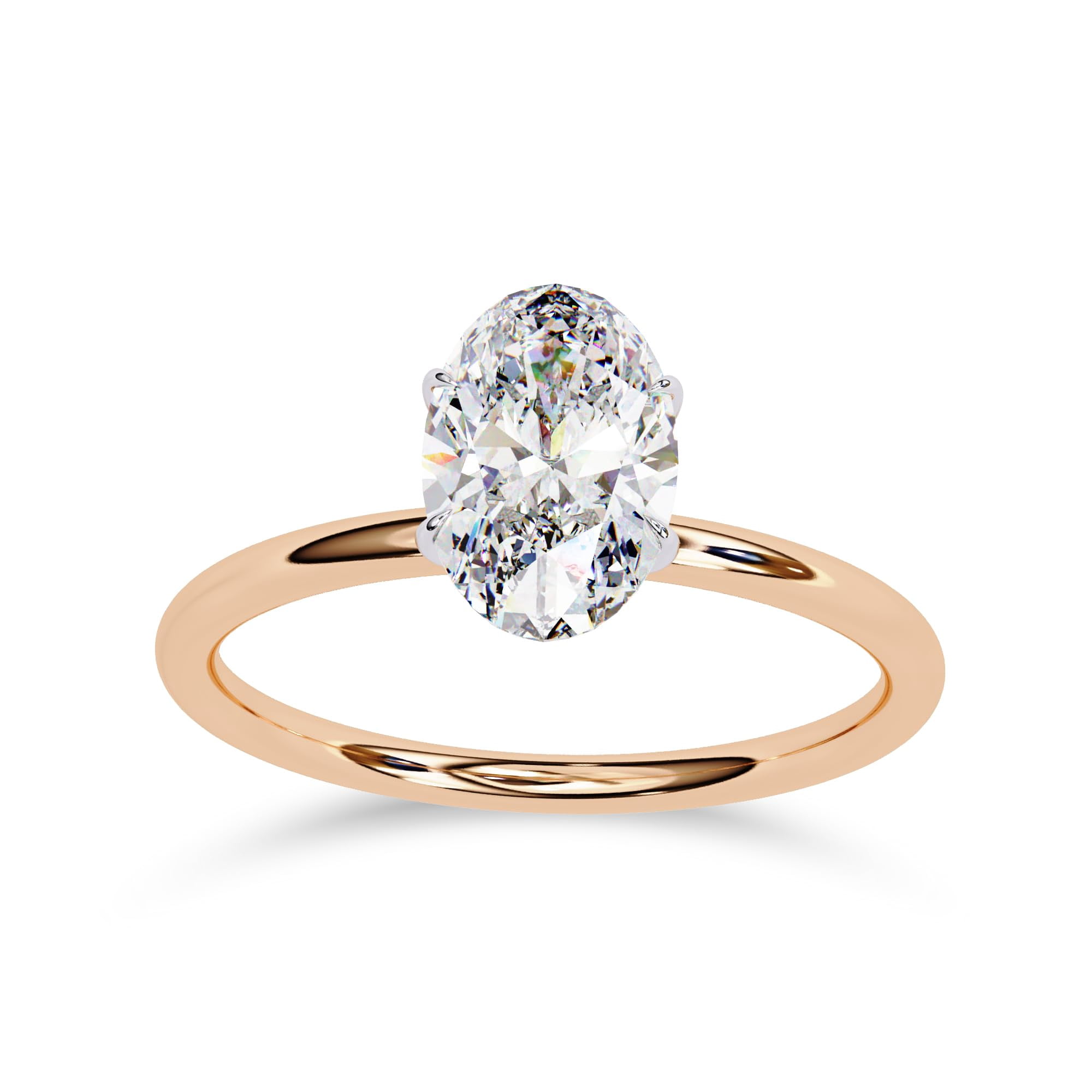 AFFY Solitaire Engagement Rings For Women, Center 9x6mm Oval Cut Lab Created Moissanite Wedding Anniversary Ring in 14K Solid Rose Gold Size-5