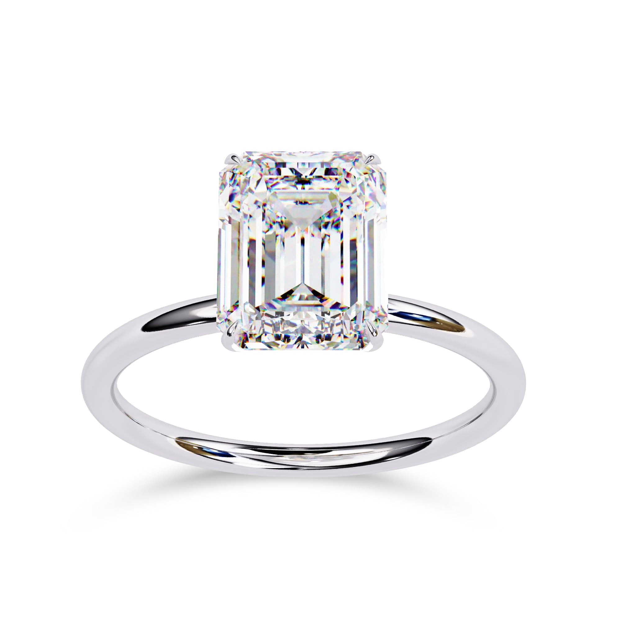 AFFY Solitaire Engagement Rings For Women, Center 9x7mm Emerald Cut Lab Created Moissanite Wedding Anniversary Ring in 10K Solid White Gold Size-5