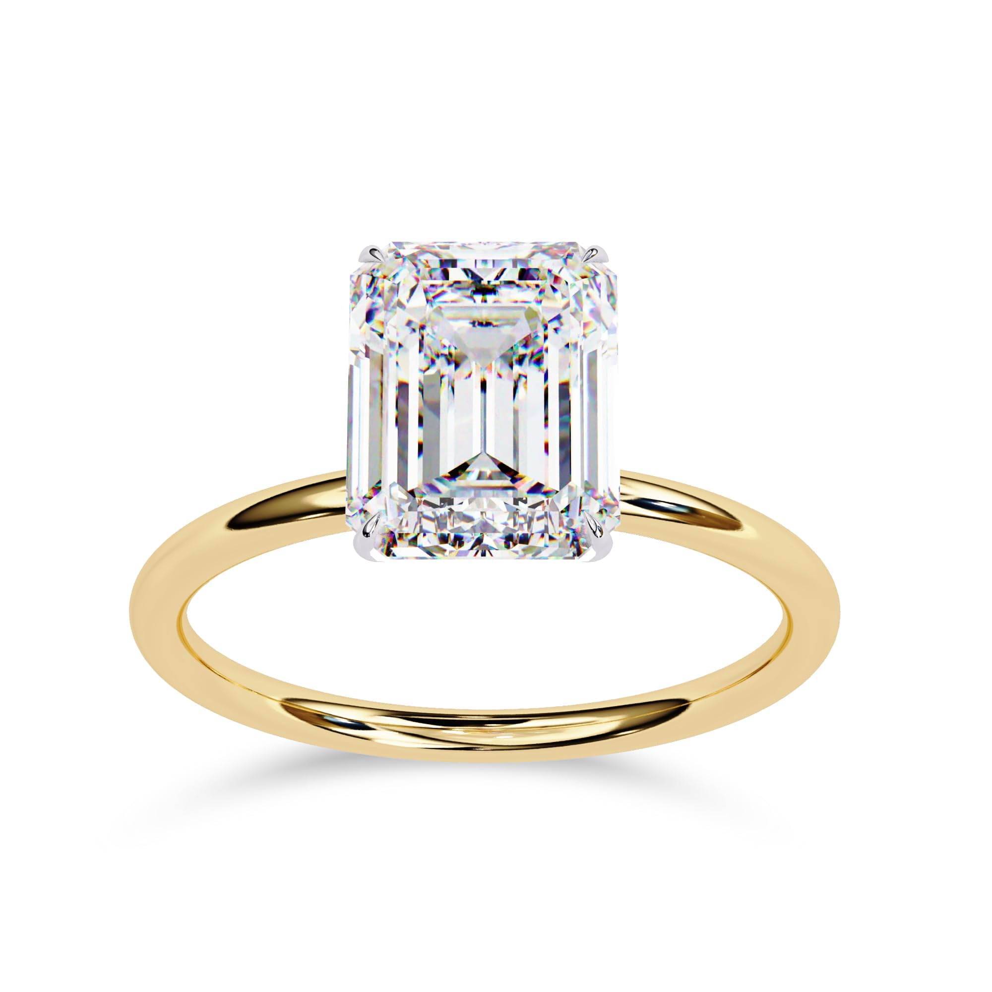 AFFY Solitaire Engagement Rings For Women, Center 9x7mm Emerald Cut Lab Created Moissanite Wedding Anniversary Ring in 14K Solid Yellow Gold Size-6.5