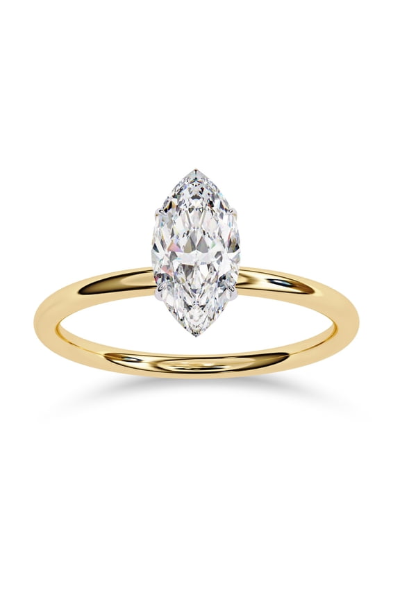 Solitaire Engagement Rings For Women, Center 10x5mm Marquise Cut Lab Created Moissanite Wedding Anniversary Ring in 14K Yellow Gold Plated 925 Sterling Silver Size-9