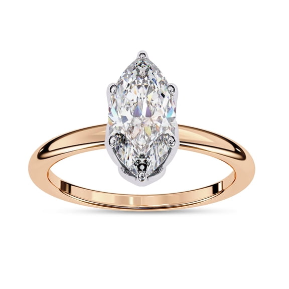 AFFY Solitaire Engagement Rings for Women Center 11x5.5mm Marquise and Round Cut Lab Created Moissanite Wedding Anniversary Ring in 14K Solid Rose Gold Size-5
