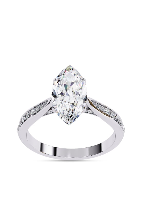 Solitaire Engagement Rings for Women Center 12X6MM Marquise and Round Lab Created Moissanite Ring Jewelry Gift for Her In 10K Solid White Gold Size 5