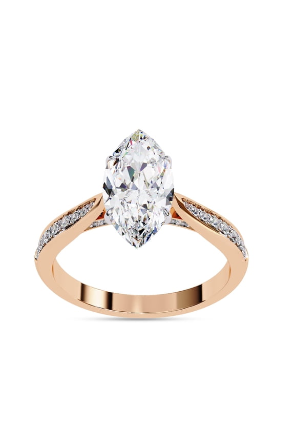 Solitaire Engagement Rings for Women Center 12X6MM Marquise and Round Lab Created Moissanite Ring Jewelry Gift for Her In 14K Rose Gold Over Sterling Silver Size 6.5