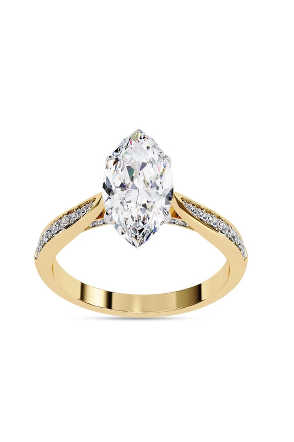 Solitaire Engagement Rings for Women Center 12X6MM Marquise and Round Lab Created Moissanite Ring Jewelry Gift for Her In 14K Yellow Gold Over Sterling Silver Size 9.5