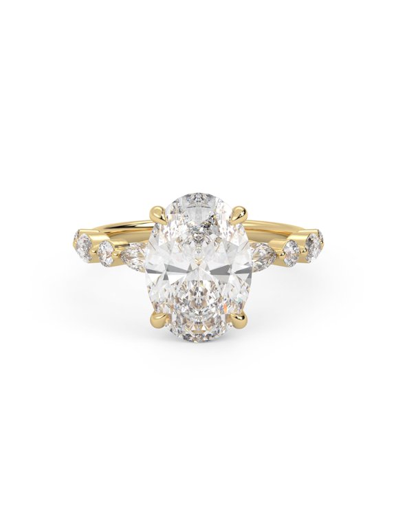Solitaire Engagement Rings for Women Center 12x8.5mm Oval Marquise Round Cut Lab Created Moissanite Wedding Anniversary Ring in 10K Solid Yellow Gold Size-5