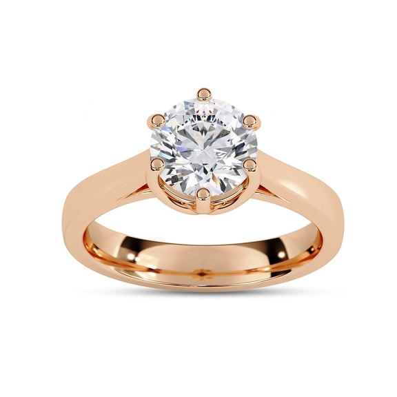 AFFY Solitaire Engagement Rings For Women | Center 7MM Round Cut Lab Created Moissanite 6-Prong Promise Rings in 10K Solid Rose Gold Jewelry Gift for Her, Ring Size 7.5