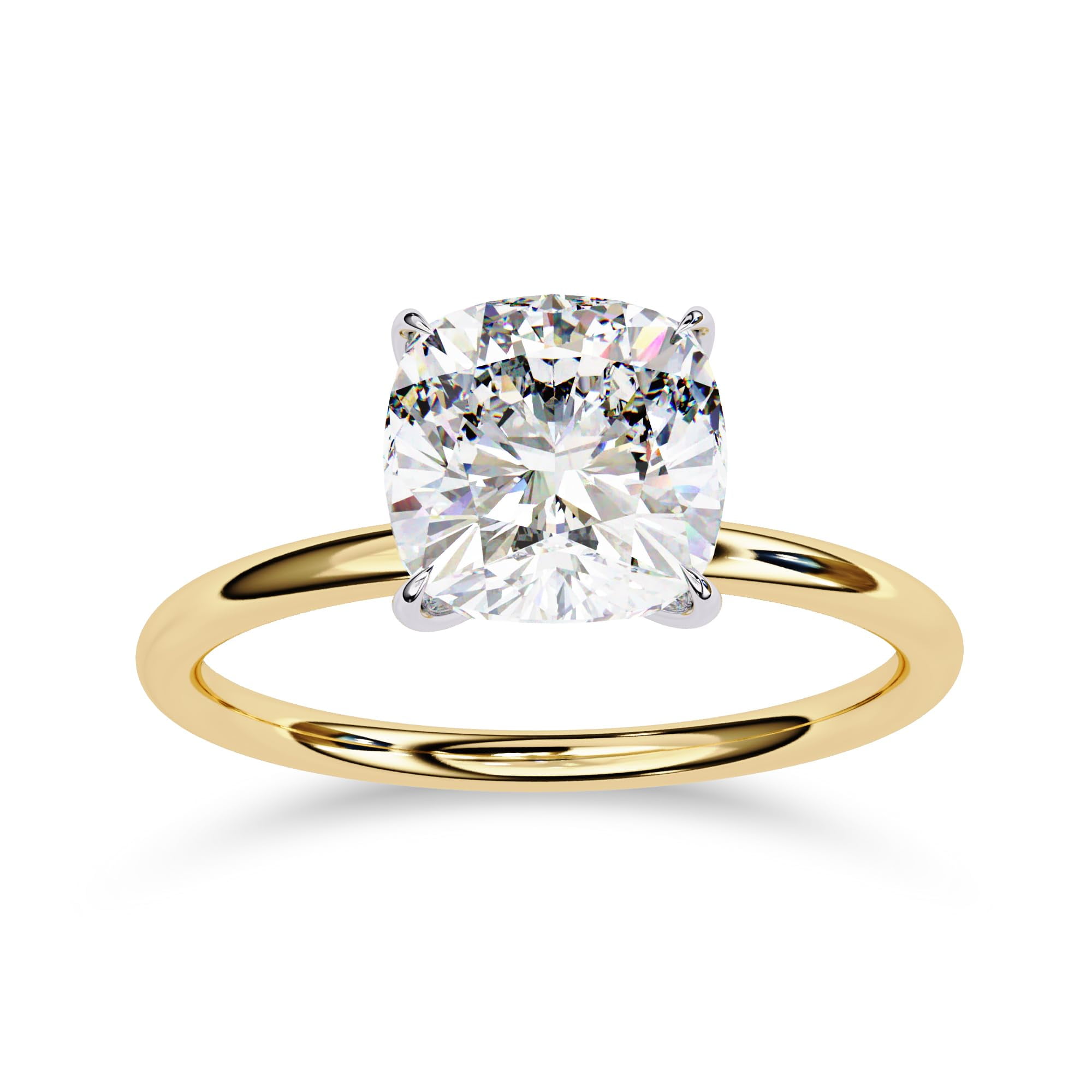 AFFY Solitaire Engagement Rings For Women, Center 8mm Cushion Cut Lab Created Moissanite Wedding Anniversary Ring in 14K Yellow Gold Plated 925 Sterling Silver Size-9