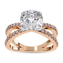 AFFY Solitaire Engagement Rings for Women Center 8mm Cushion and Round Lab Created Moissanite Split Shank Hidden Halo Wedding Anniversary Ring in 10K Solid Rose Gold Size-10