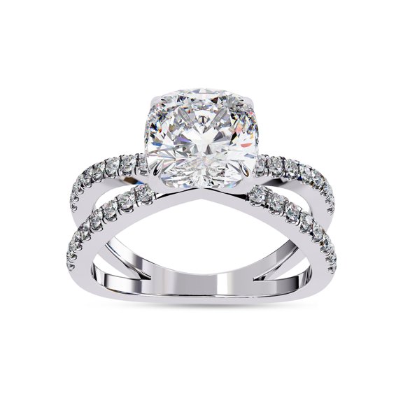 AFFY Solitaire Engagement Rings for Women Center 8mm Cushion and Round Lab Created Moissanite Split Shank Hidden Halo Wedding Anniversary Ring in 10K Solid White Gold Size-6