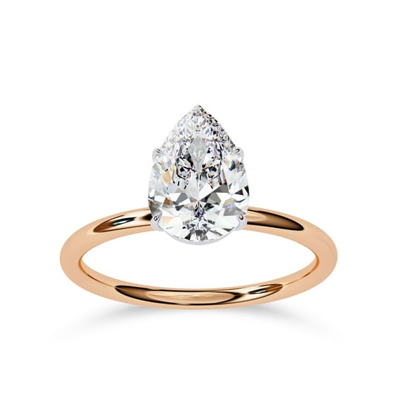 AFFY Solitaire Engagement Rings For Women, Center 8x6mm Pear Cut Lab Created Moissanite Wedding Anniversary Ring in 14K Rose Gold Plated 925 Sterling Silver Size-8.5