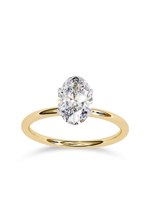Solitaire Engagement Rings For Women, Center 9x6mm Oval Cut Lab Created Moissanite Wedding Anniversary Ring in 14K Yellow Gold Plated 925 Sterling Silver Size-8