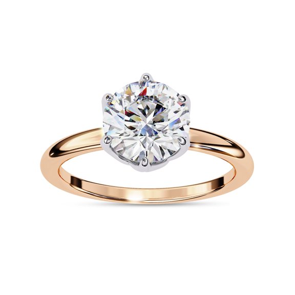 AFFY Solitaire Engagement Rings for Women Center 7.5mm Round Cut Lab Created Moissanite Wedding Anniversary Ring in 10K Solid Rose Gold Size-4