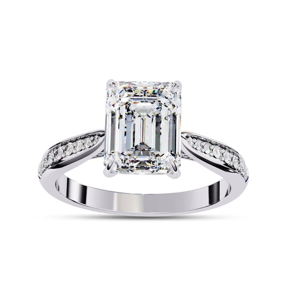 AFFY Solitaire Engagement Wedding Ring for Women Center 9X7MM Emerald and Round Lab Created Moissanite Rings Jewelry Gift for Her In 14K Solid White Gold Size 6.5