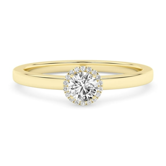 AFFY Solitaire Halo Engagement Rings For Women, 0.60 Carat (ctw) Round Lab Created Moissanite Promise Ring For Her In 14k Solid Yellow Gold | VVS1 Quality Ring Size-5