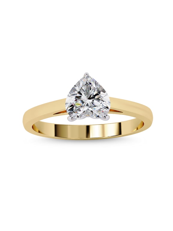 Solitaire Heart Engagement Ring for Women, 0.80 Carat (ctw) Heart Cut Lab Grown Diamond Ring in 14K Yellow Gold Plated 925 Sterling Silver Jewelry Gift for Her FGH, SI Quality Size-4.5