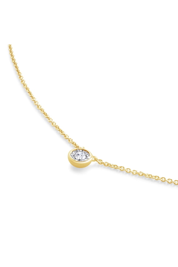 Solitaire Necklace for Women | Round Shape Lab Created Moissanite Miracle Set Chain Necklaces with Lobster Clasp In 14K Yellow Gold Over Sterling Silver Jewelry 16+2” Adjustable Chain