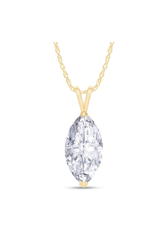 Solitaire Pendant Necklace for Women 1.45 Carat Marquise Shape Lab Grown Diamond 2-Prong Necklace with 18 Inch Rope Chain 10K Solid Yellow Gold Jewelry for Her