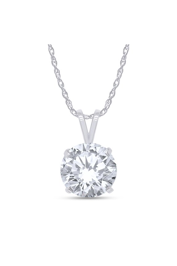 Solitaire Pendant Necklace for Women 1.60 Cttw Round Lab Grown Diamond 4-Prong Necklace with 18 Inch Rope Chain 10K Solid White Gold Jewelry for Her