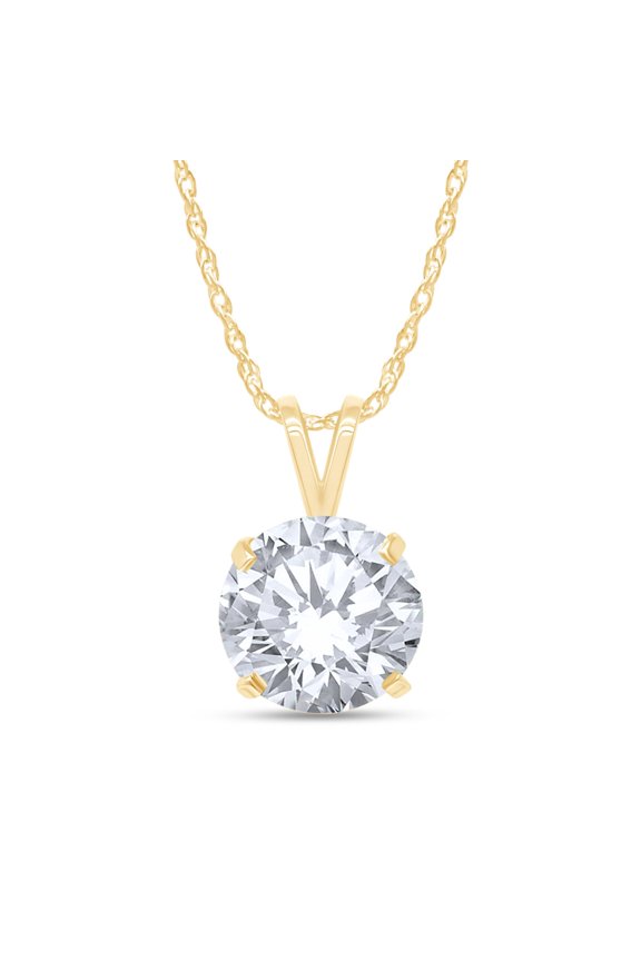 Solitaire Pendant Necklace for Women 1.60 Cttw Round Lab Grown Diamond 4-Prong Necklace with 18 Inch Rope Chain 10K Solid Yellow Gold Jewelry for Her