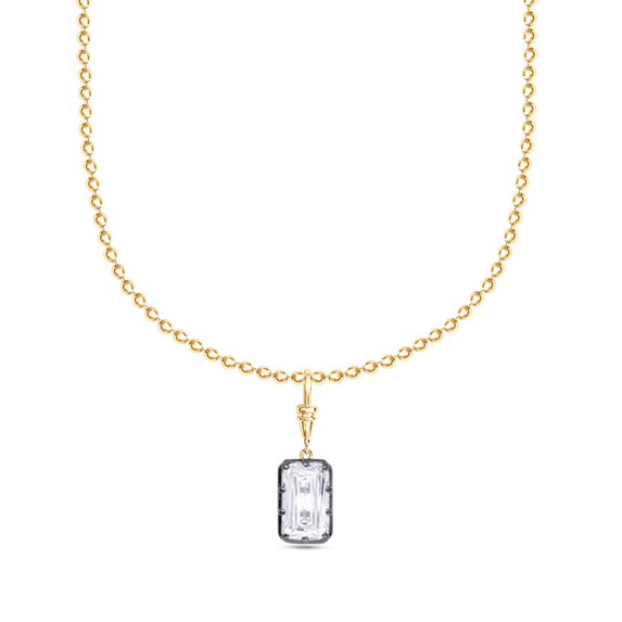 AFFY Solitaire Pendant Necklace for Women 3.00 Carat Cushion Cut Lab Grown Diamond Two Tone Bead Ball Chain Necklace in 14K Yellow Gold Plated Vermeil Jewelry Gift for Her 18"