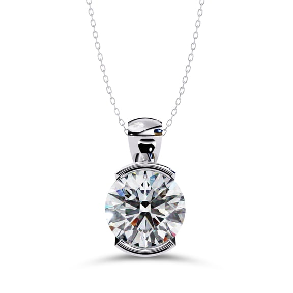 AFFY Solitaire Pendant Necklace for Women 8.4mm Round Cut Lab Created Moissanite Pendant Necklace with 18 Inch Chain in 14K White Gold Plated 925 Sterling Silver Jewelry Gift for Her