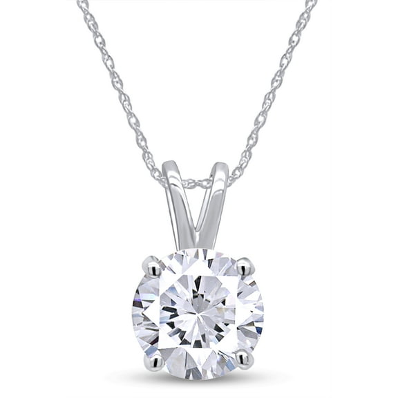 AFFY Solitaire Pendant Necklace for Women, 1CT Round Moissanite Diamond 14K White Gold over Silver