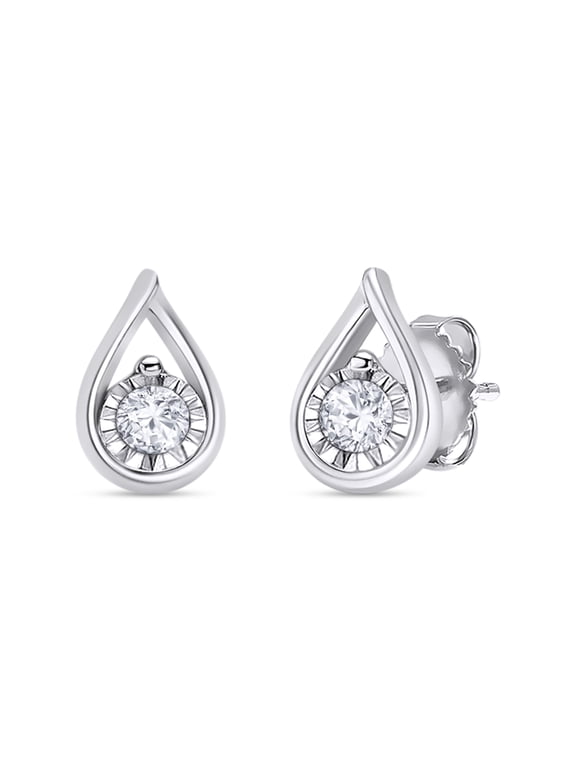Solitaire Stud Earrings for Women | 1/2 Carat Round Lab Grown Diamond Miracle Set Teardrop Earrings |14K White Gold Over Sterling Silver Jewelry Gifts For Her Push Back Earrings (0.50 Ctw)