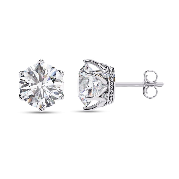 AFFY Solitaire Stud Earrings for Women 7MM Round Cut Lab Created Moissanite 6-Prong Crown Stud Earring in 14K White Gold Plated 925 Sterling Silver Jewelry Gift for Her