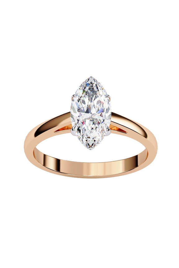 Solitaire Wedding Engagement Ring for Women, Center 10x5mm Marquise Cut Lab Created Moissanite Promise Rings in 10K Solid Rose Gold Jewelry Gift for Her, Ring Size 10