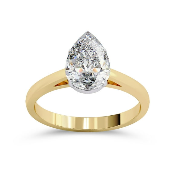 AFFY Solitaire Wedding Engagement Ring for Women, Center 9X6mm Pear Cut Lab Created Moissanite Promise Rings in 10K Solid Yellow Gold Jewelry Gift for Her, Ring Size 4