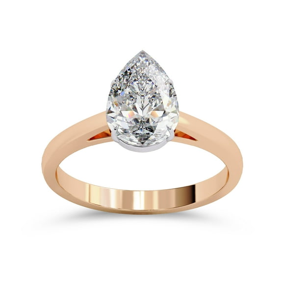 AFFY Solitaire Wedding Engagement Ring for Women, Center 9X6mm Pear Cut Lab Created Moissanite Promise Rings in 14K Solid Rose Gold Jewelry Gift for Her, Ring Size 5
