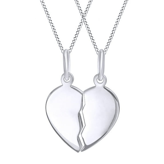 AFFY Split Plain Broken Half Heart Pendant Necklace for Couples 14K White Gold over Sterling Silver
