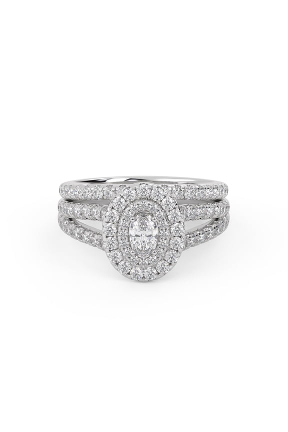 Split Shank Double Halo Bridal Set Ring for Women, 1.10 Carat (ctw) Lab Grown Diamond Engagement Wedding Ring 14K White Gold Over Sterling Silver F-G-H, SI Quality Ring Size-4