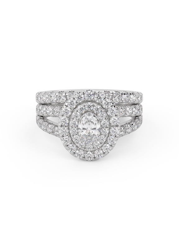 Split Shank Double Halo Bridal Set Ring for Women, 2.00 Carat (ctw) Lab Grown Diamond Engagement Wedding Ring 14K White Gold Over Sterling Silver F-G-H, SI Quality Ring Size-9.5