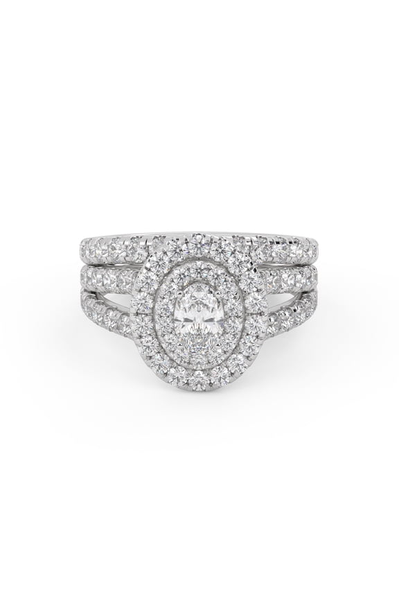 Split Shank Double Halo Bridal Set Ring for Women, 2.00 Carat (ctw) Lab Grown Diamond Engagement Wedding Ring 14K White Gold Over Sterling Silver F-G-H, SI Quality Ring Size-9.5