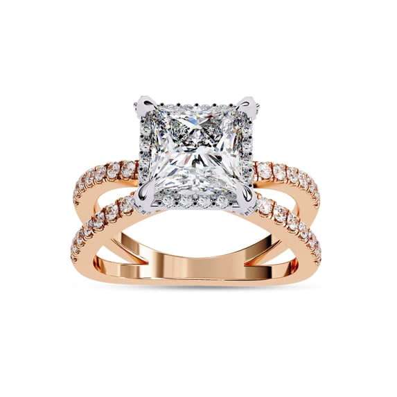 AFFY Split Shank Halo Engagement Ring for Women Center 7MM Princess and Round Lab Created Moissanite Wedding Promise Rings Jewelry Gift for Her In 14K Solid Rose Gold Size 9.5