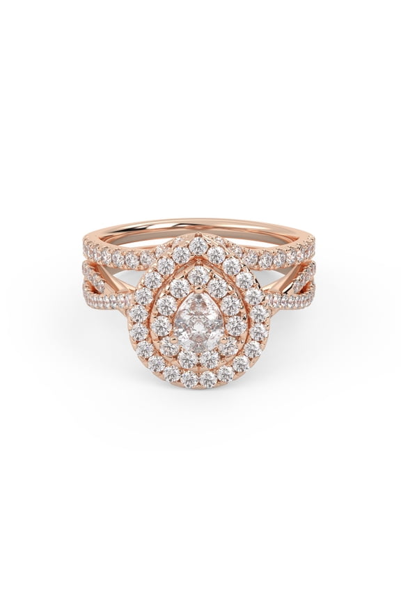 Split Shank Infinity Twisted Double Halo Bridal Set Ring for Women, 1.20 Carat (ctw) Pear Lab Grown Diamond Engagement Wedding Ring 14K Rose Gold Over Sterling Silver F-G-H, SI Quality -4