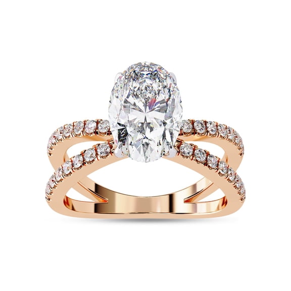 AFFY Split Shank Solitaire Engagement Rings for Women Center 9x6mm Oval and Round Cut Lab Created Moissanite Wedding Anniversary Ring in 10K Solid Rose Gold Size-8