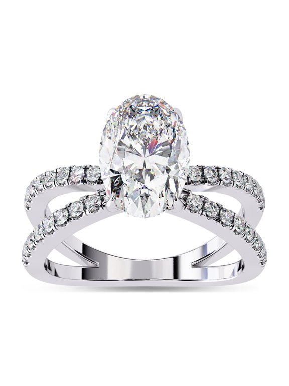 Split Shank Solitaire Engagement Rings for Women Center 9x6mm Oval and Round Cut Lab Created Moissanite Wedding Anniversary Ring in 10K Solid White Gold Jewelry, Ring Size 10