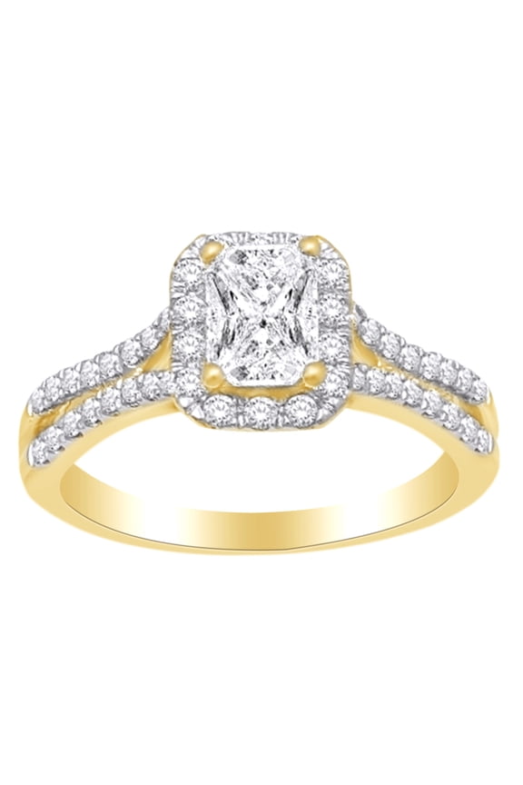 Square Cluster Pinch Shank Enagegment Ring In 14k Yellow Gold With 0.75 CT White Natural Diamond With RING Size-14