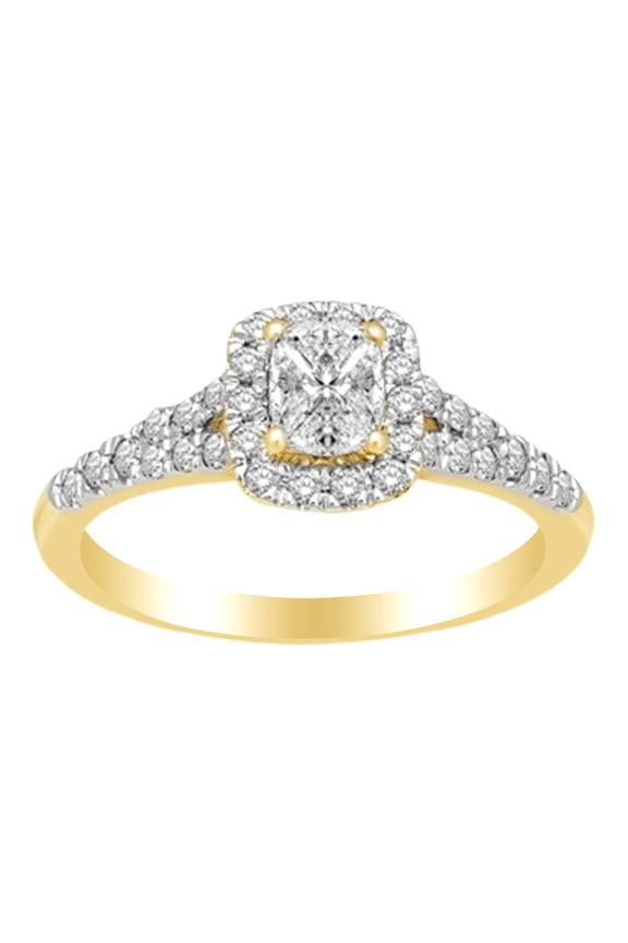 Square Cluster Pinch Shank Enagegment Ring In 14k Yellow Gold With 0.75 CT White Natural Diamond With RING Size-14