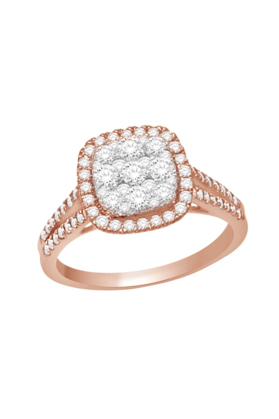 Square Cluster Split Shank Engagement Wedding Ring In 14k Rose Gold With Round Cut White Natural Diamond With Ring Size 14