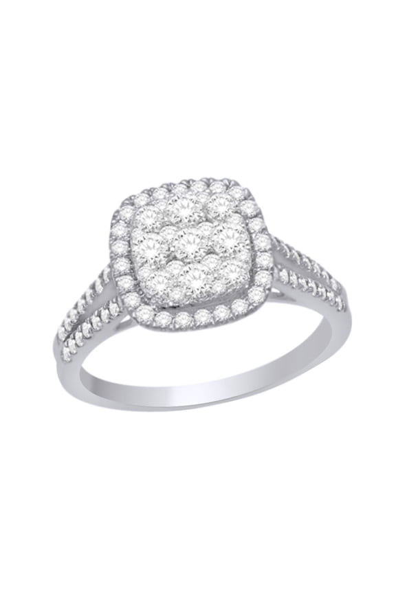 Square Cluster Split Shank Engagement Wedding Ring In 14k White Gold With Round Cut White Natural Diamond With Ring Size 8