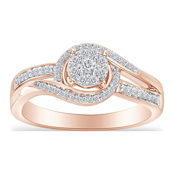 AFFY Swirl Bypass Ring for Women, 0.20CT Round Natural Diamond 14K Rose Gold over Silver-11.5