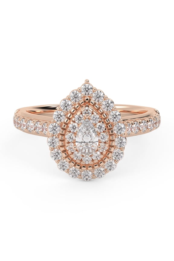 Teardrop Double Halo Engagement Ring for Women, IGI Certified 0.90 Carat (ctw) Pear And Round Cut Lab Grown Diamond Ring In 14K Solid Rose Gold F-G, VS-SI Quality Ring Size-9