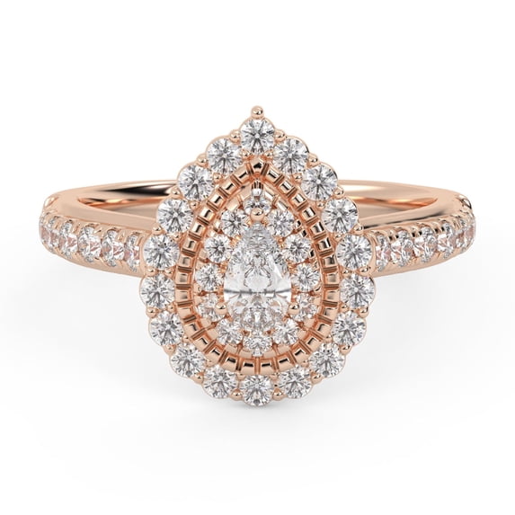AFFY Teardrop Double Halo Engagement Ring for Women, IGI Certified 0.90 Carat (ctw) Pear And Round Cut Lab Grown Diamond Ring In 18k Solid Rose Gold F-G, VS-SI Quality Ring Size-9