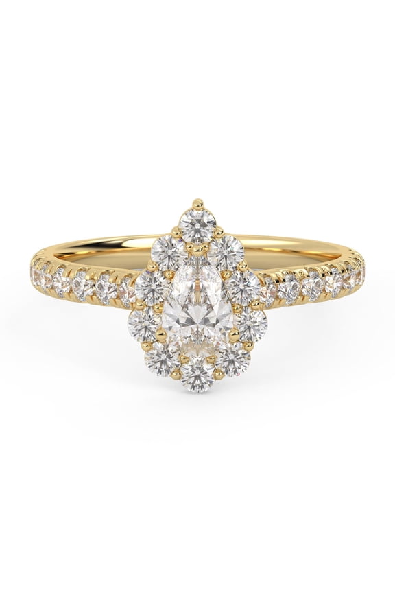 Teardrop Half Eternity Halo Solitaire Engagement Rings for Women, 1.00 Carat (ctw) Pear And Round Cut Lab Grown Diamond Ring In 10K Solid Yellow Gold F-G, VS-SI Quality Ring-4